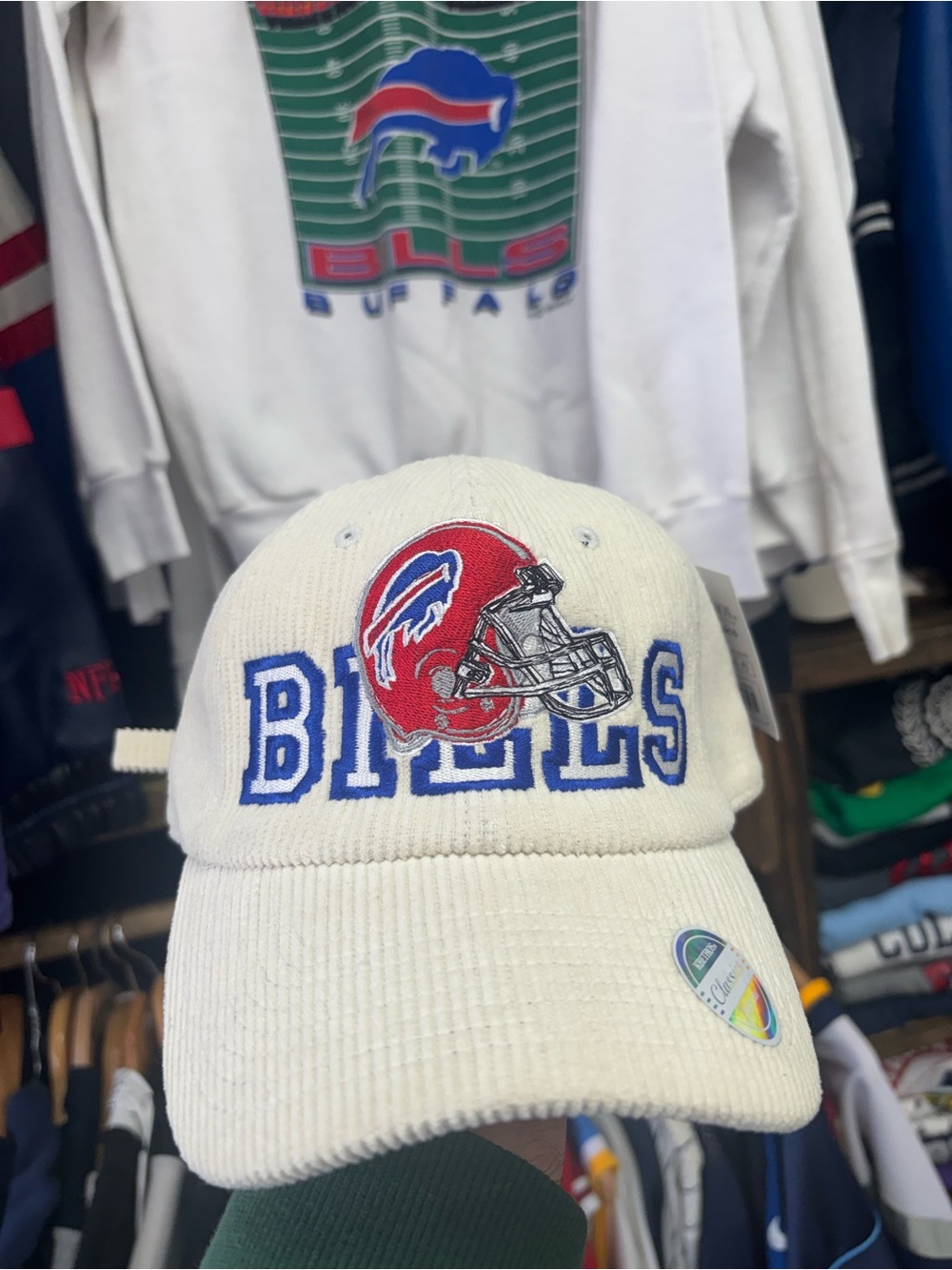 Embroidered Buffalo Bills White Corduroy Baseball Cap OS NWT